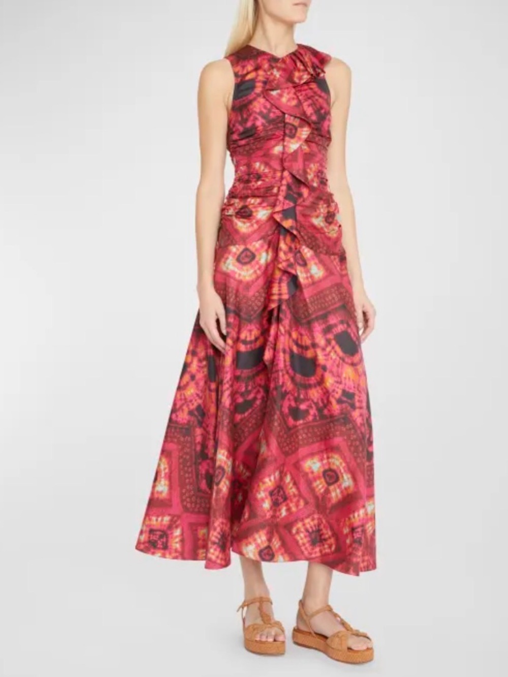 NWT Ulla Johnson Othella 100% Silk Floral Ruffle Midi Dress Pink Sz 4 - Picture 1 of 13